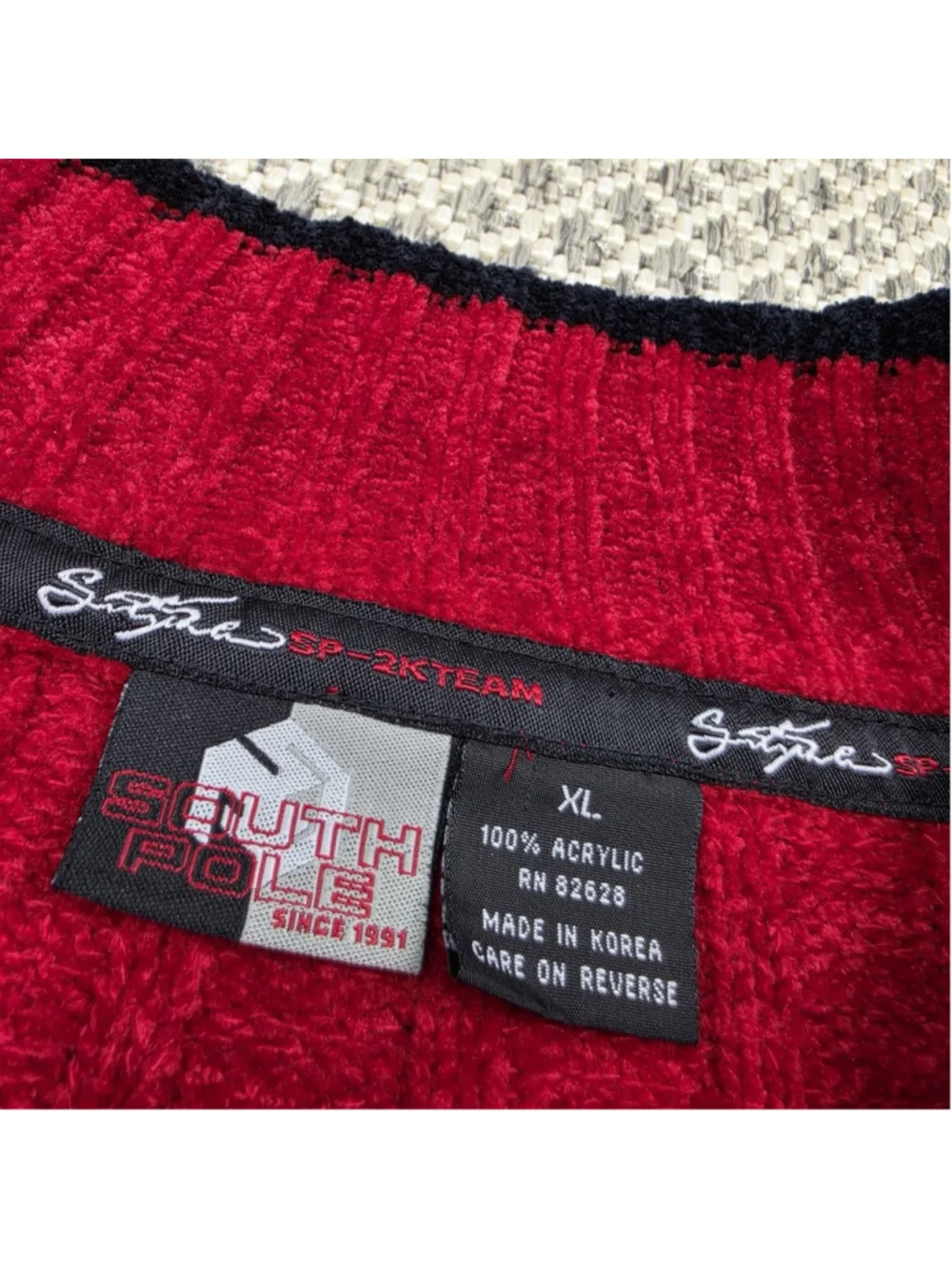 Vintage Southpole 1/4 Zip Sweater XL Red Black Nordic Knit Pullover Y2K